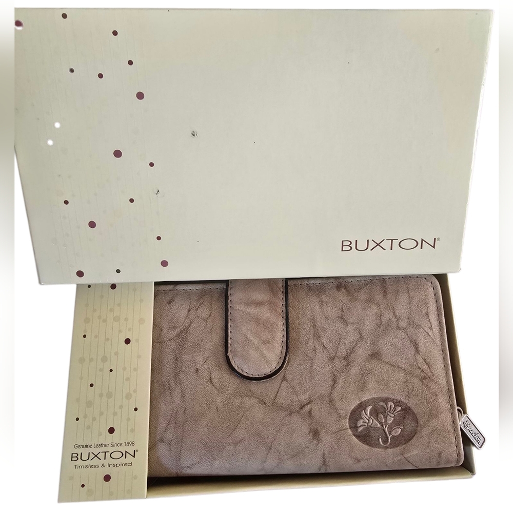 NIB Buxton Leather Checkbook Wallet Taupe